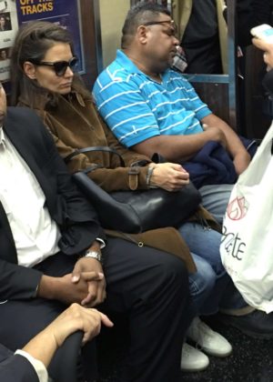 Katie Holmes - Shops at A.P.C. and rides a crowded subway R train in NYC